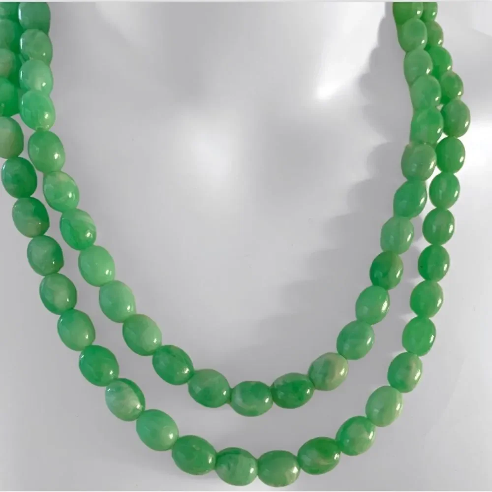 Vintage Double Strand Green Bead Necklace